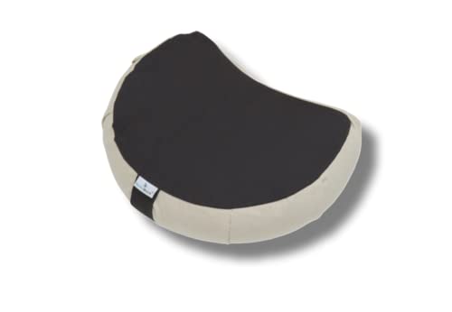 Image of Buckwheat ZAFU Meditation Cushion Filled with Buckwheat Hulls (Crescent - Cream & Grey)