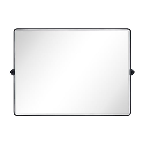 Image of TEHOME Matt Black Horizontal Pivoting Bathroom Vanity Mirror Large Black Metal Framed Rectangle Tilting Beveled Vanity Mirrors for Wall, Overall 51.91 x 36 inches (Mirrror 48 x 36 inches)
