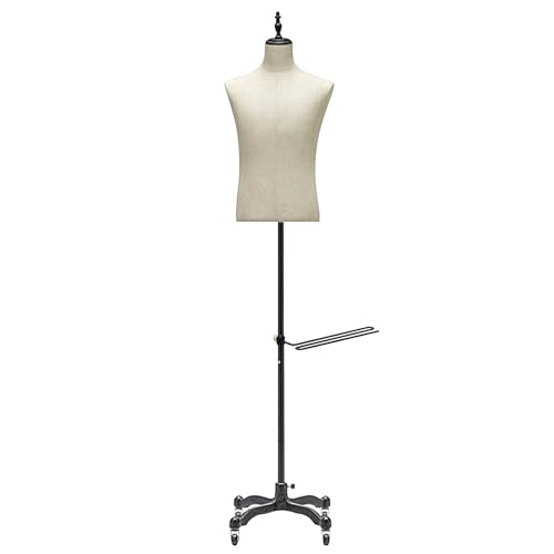 Maniqui Costura Ajustable Masculino con Ruedas Maniquí Costura Profesional Torso de Maniquí con Soporte para Tiendas de Ropa y Talleres de Costura(93x150-190cm)
