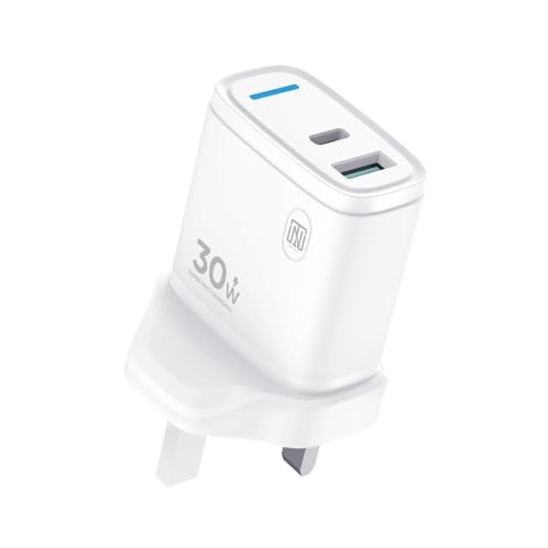 Tech Nest 30W USB-C+USB-A Dual Port Wall Charger + 1M Super Fast Cable Compact Charger Fast Charging for iPhone 17 16 15 14 13 Galaxy S25 S24 Airpods Tablets iPad & more (White)