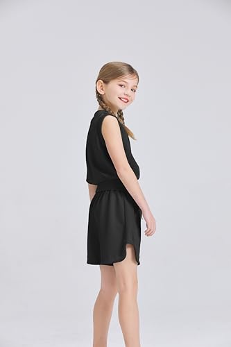 Image of Girls 2 Piece Outfits 2025 Trendy Clothes Summer Cute Sleeveless Tops Shorts Clothing Sets Activewear