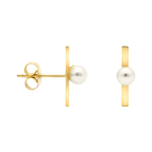 SOFIA MILANI - Pendientes para Mujeres en Plata de Ley 925 - Chapados en Oro - Pendiente de Botón de Barra Perla - E1427