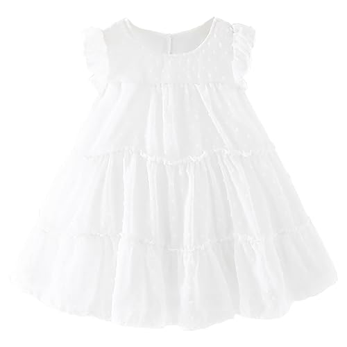 Toddler Girls Ruffle Dress Sleeveless Flower Girls Swiss Dot Flowy Pleated Party Dress Size 1-6T