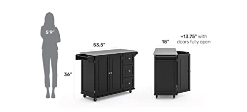 Homestyles Kitchen Cart With Stainless Steel Metal Top, Rolling Mobile Kitchen Island With Storage And Towel Rack, 54 Inch Width, Black #TOP5