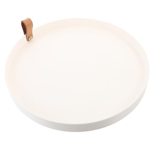 HEALSOPTHY Vassoio Rotondo Multifunzione in Pu Pelle Bianco, Piccolo Vassoio Da Bagno Portaoggetti Per Cosmetici e Trucco, Organizer Per Articoli Da Toeletta, Adatto a Bagno e Piano Lavabo