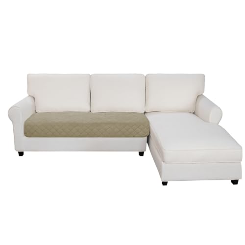 Image of Easy-Going Reversible L Shape Sectional Couch Cover 30 x 50 inches Rectangular Chaise Lounge Cover Loveseat Cushion Cover Furniture Protector for Pets Dog Cat (Beige /Beige)