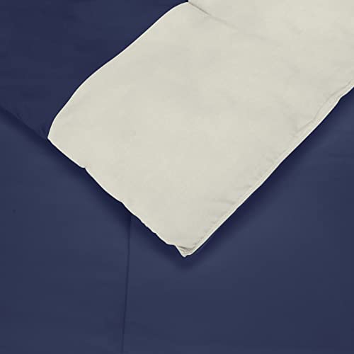 Amazon Basics Kid's Easy-Wash Microfiber Bed-In-A-Bag Rugby Stripe Bedding Set, Twin, Navy/Silver #TOP4