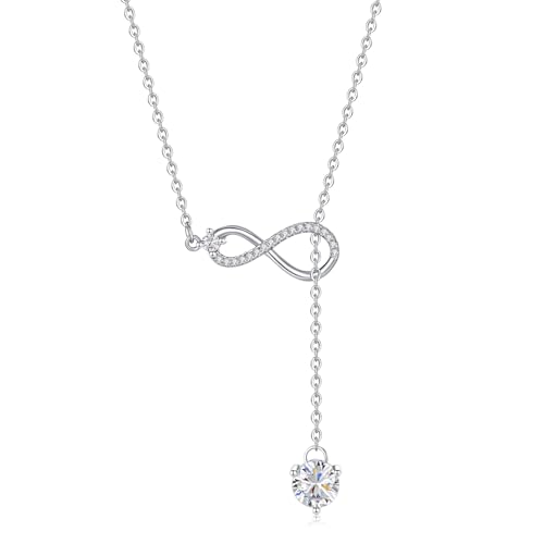 Moissanite Infinity Necklace for Women, Hypoallergenic 925 Sterling Silver Chain, Adjustable 18-20 Inch Jewelry Gift
