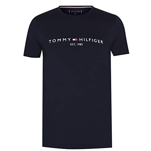Tommy Hilfiger T-Shirt Manches Courtes Homme Core Tommy Logo Col Ras-du-Cou, Bleu (Sky Captain), M