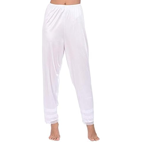 Eghunooye Women's Pajama Pants Antistatic Nightwear Long Pants Pajama Bottom Sleep Pants Trousers with Lace (White, XXL) Cover