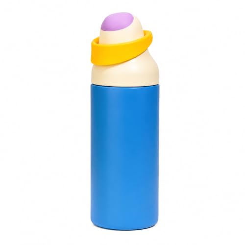 Image of HomeCloud 500ML Stainless Steel Water Bottle for Kids - Double Wall Vacuum Insulated, Leakproof Straw Lid, BPA-Free Reusable Flask with Dual Drinking Spout for School, Travel & Sports (Blue Yellow)