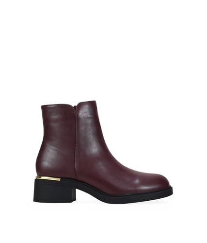 BOSANOVA Botines de caña Baja para Mujer en Piel Vegana con Suela Plana y Ligero tacón con Detalle metálico. Cierre con Cremallera Interior. Calzado para Mujer Burdeos 39