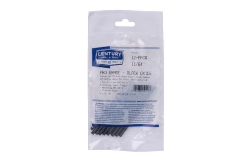Image of Century Drill & Tool 24111 Pro Grade Black Oxide Drill Bit, 11 /64 inch, Pro | Straight shank, 3-1 /4 inch overall length, 135 point, cuts steel, wood & plastic, 135 split point