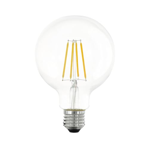 Eglo LED E27 regulable por niveles, luz retro 7 W (corresponde a 60 W), 806 lúmenes, bombilla vintage Globe blanco cálido, 2700k, foco Edison Ø 9,5 cm
