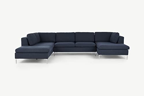 Image of Smith U Shape 7 Seater Corner LHS Fabric Sofa Set in Dark Blue Color for Living Room, Couch Sofa for Living Room, Seven Seater Sofa