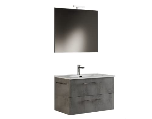 MaMa Store 60-Mobile Bagno Sospeso 60 CM Lavabo, Specchio e Lampada LED, L.62 X P.47 X H.53 cm,...