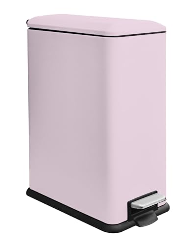JM ·YIPENG 12 Gallon Slim Kitchen Trash Can, Stainless Steel Trash Can with Removal Inner Bucket and Soft-Close Lid, Pedal Garbage Can 45 Liter, Pink