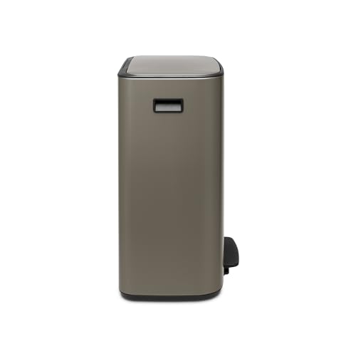 Image of Brabantia Bo Step-On Kitchen Trash Can with Single Compartment | Platinum | 16 Gal Inner Bucket | Soft-Close Garbage Can, Light Pedal Operation, Stay-Open Lid | Fits Against Wall | + Trash Bags