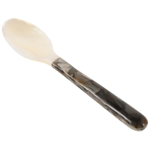 GLEAVI Cuillère à Dessert en Coquillage 16 CM en Nacre Naturelle Manche Fleuri Cuillère à Apéritif Élégante pour Service de Table pour Desserts Snacks et Café Lot Unique