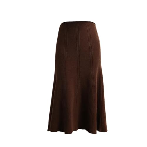 Women's Winter 100% Solid Wool Knitted Skirt High Waist and Hip Long Skirt Slim Cashmere Umbrella Skirt Coffee Color One Size