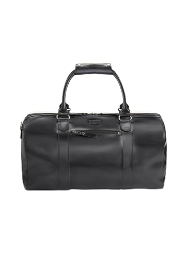 Buckle & Seam Leder Weekender Willow - Herren Damen Reisetasche Tasche Taschen Groß Sporttasche Weekend Echtleder Reisetaschen Lederkoffer Leder-Weekender Vintage Men (Innenfutter: Dots, Schwarz)