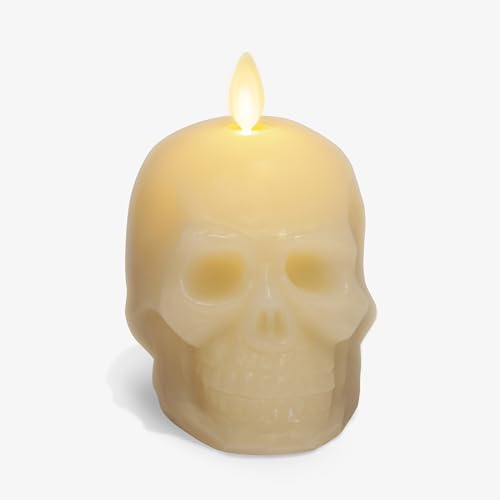 Image of Luminara Flameless Halloween Decor - Skeleton Figural LED Candle Natural Color, Ivory, 3.74 inch x 4.25 inch Real Wax Moving Flame Battery Operated w /Timer