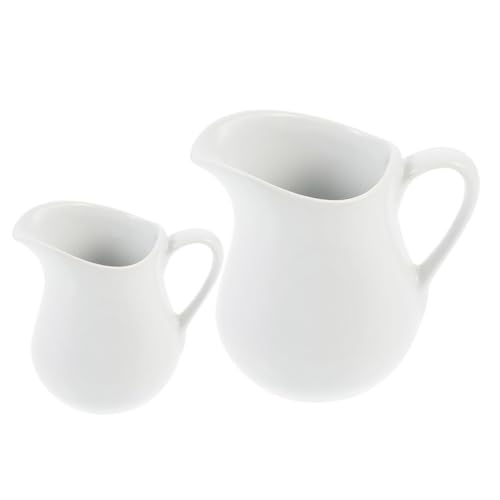STOBAZA 2pcs Ceramic Milk Cup Coffee Gravy Pitcher Syrup Dispenser Espresso Pot Mini Syrup Pitcher Creamer with Handle Small Milk Jug Coffee Dispenser Coffee Holder Ceramics White