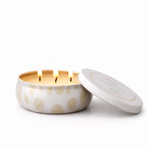 Image of Grapefruit & Honey Scented Multi-Wick Tin Candle | Reusable Printed Tin Container - 5 x 2 inch | 16 Hour Burn Time | Lead-Free Wicks | Home Decor & Gifting