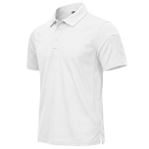MAGCOMSEN White Polo Shirt Mens Quick Dry Moisture Wicking Short Sleeve Classic Polo Shirts Casual Golf Bussiness, XL