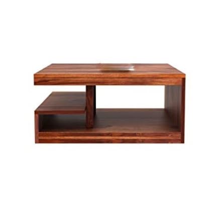 Image of Solid Sheesham Wood Coffee Table for Living Room | Wooden Center Table (Honey Finish 1, Square)