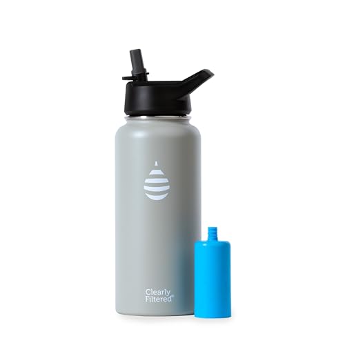 Clearly Filtered 32oz Water Bottle/Targets 220+ Contaminants/Double-Wall Insulated Stainless Steel Filtered Water Bottle BPA/BPS-Free Phthalate-Free Filters Fluoride Lead Chlorine (Sage Gray)