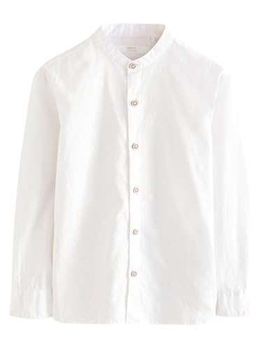 NEXT Niños Camisa de Manga Larga con Cuello Henley de Mezcla de Lino Crema 8 Años