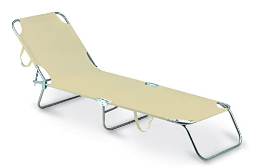 Lit pliant Majorque robuste en acier et toile PVC 600D beige - 2