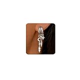 MUMREUES Boucles d'Oreilles Cercles pour Femme Plaqué Argent 14K Boucles d'Oreilles Chaîne avec Franges en Zircon Minimalistes Pendentif étoile et lune Boucles d Oreilles pour Femmes Cadeau pour Elle​