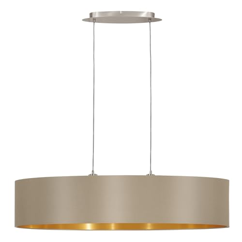Eglo Suspension luminaire Maserlo, lustre suspendu en acier et textile, couleur nickel mat, taupe, doré, lampe de salon et de salle à manger, douille E27,...