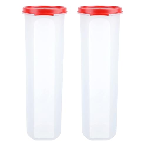 Image of SIMPARTE Smart Slim Storage Air-Tight & Leak Resistant Plastic Round Modular Container For Juice, Snacks, Cookies, Wafers, Stackable, BPA Free, Refrigerator Safe (1100ML, Red, Set of 2)