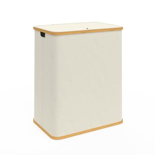 IDMarket - Panier à Linge 2 bacs Amovibles Bambou Rita Tissu écru 140 L