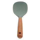 DOITOOL Cuchara para Arroz de Silicona Antideslizante con Mango de Madera Ergonómico Pala para Servir Arroz Resistente al Calor Compatible con Cocedor Eléctrico Color Verde Lago