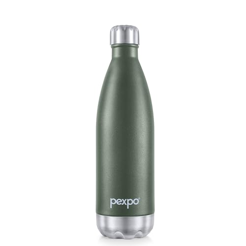 Image of Go24 pexpo Water Bottle 1 LTR| Hot and Cold Flask | ISI Certified Stainless Steel | 3 Layer Insulation | Leakproof | for Home, Office | 2-Year Warranty | Electro 980ml | Military Green