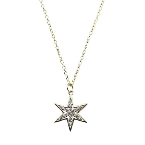 Cadeau d'amitié Collier étoile à Six Branches Or 14k et Cristaux