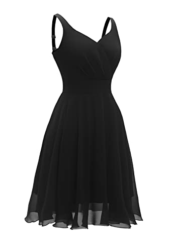 Dressever Summer Cocktail Dress V-Neck Adjustable Spaghetti Strap Chiffon Sundress Black L thumb #2