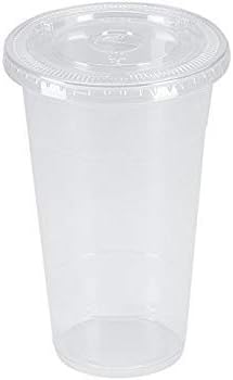 16oz Plastic Cups with Lids for Cold Drinks, Iced Coffee, Smoothie, Boba Bubbles and Ice Tea | Pack of 80 Disposable Cups with Flat Lids for Party Supplies and Office Use - RECIPE E-BOOK INCLUDED