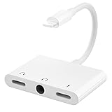 3.5mm Headphone Jack Adapter, 3 in 1 Audio and Charge Headphone Splitter for Phone 11 /11 Pro /XS /XS Max /XR /X /8 /8 Plus /7 /7 Plus, Support Fast Charge (White)
