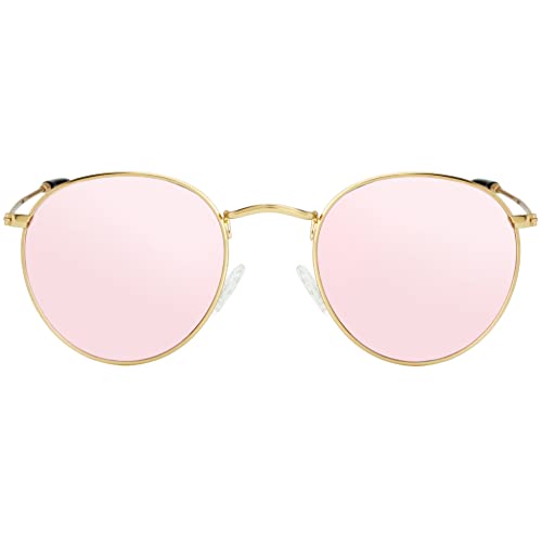 Image of Kursan Small Round Metal Polarized Sunglasses for Men Women Mirrored Lens Classic Circle Sun Glasses