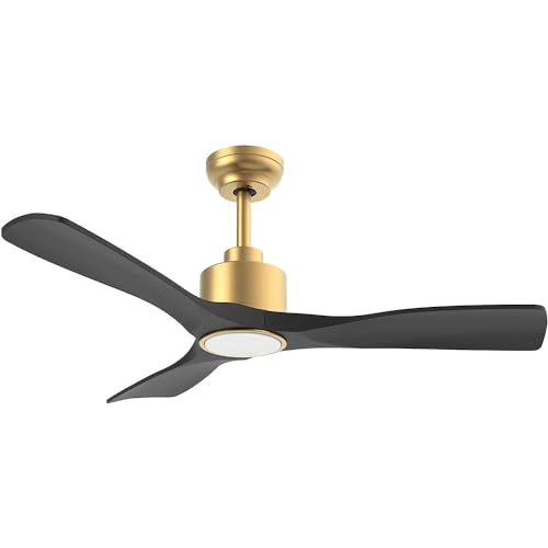 OFANTOP 132cm Ventilador de Techo Moderno con Luz y Mando a Distancia Motor DC Silencioso, 3 Palas de Hélice Negro Oro Ventilador de Techo Inteligente para Exteriores