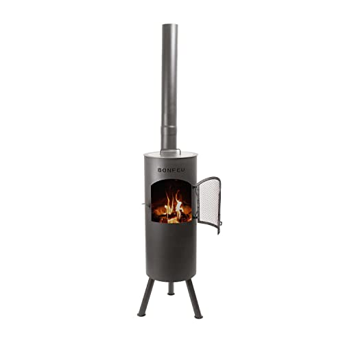 BonFeu BonGiano LP 30 cm Terrassenofen, Funkenschutz & Grillrost - Schwarz