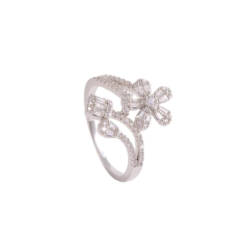 Kokoma Elegant Cubic Zirconia Flower Ring for Women Crystal Floral Statement Ring Promise Eternity Engagement Rings Wedding Band