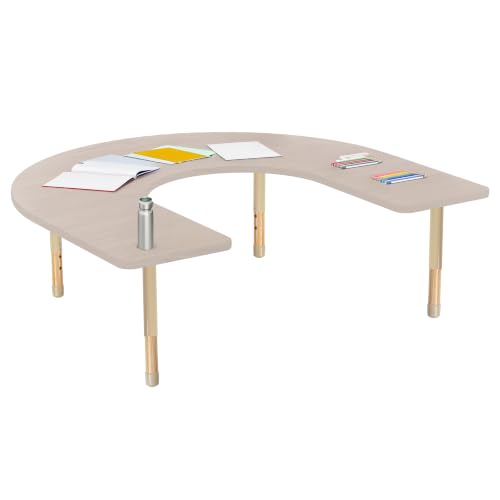 Image of 60 inch x 66 inch Horseshoe Kids Classroom Table with Adjustable Chunky Wood Legs