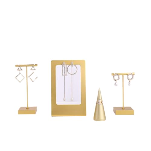 GemeShou 4pcs jewelry holder sets for earrings rings, Jewelry display stand for selling, earring storage organizer for show boutique store, jewelry photography props?Gold Jewelry Display Set 4pcs ?