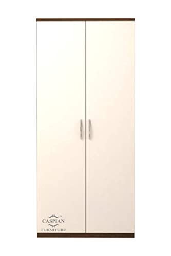 Image of CASPIAN Engineered Wood 2 Door Wardrobe (White & Brown) | Pre-Assembled Furniture with Hanging Space | Cupboard /Almirah for Bedroom Clothes Storage Organizer with 2 Shelves & 1 Drawer